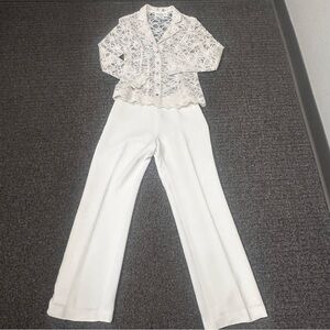 Jones New York White Lace Wide Leg Floral  Blouse‎ Jumpsuit Womens 4P Business